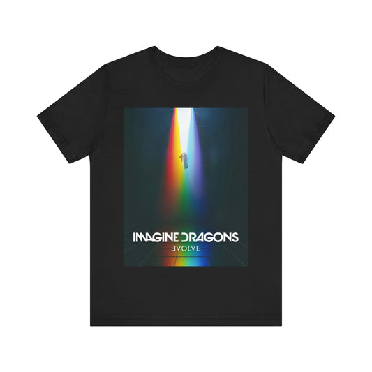 A black graphic t-shirt featuring a graphic related to Imagine Dragons' 'Evolve' album.