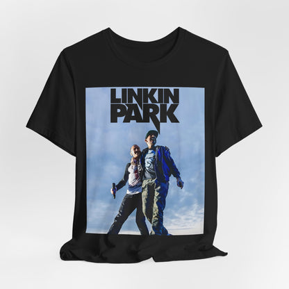 A black graphic t-shirt featuring a retro graphic related to Linkin Park's 'Hybrid Theory' album era.