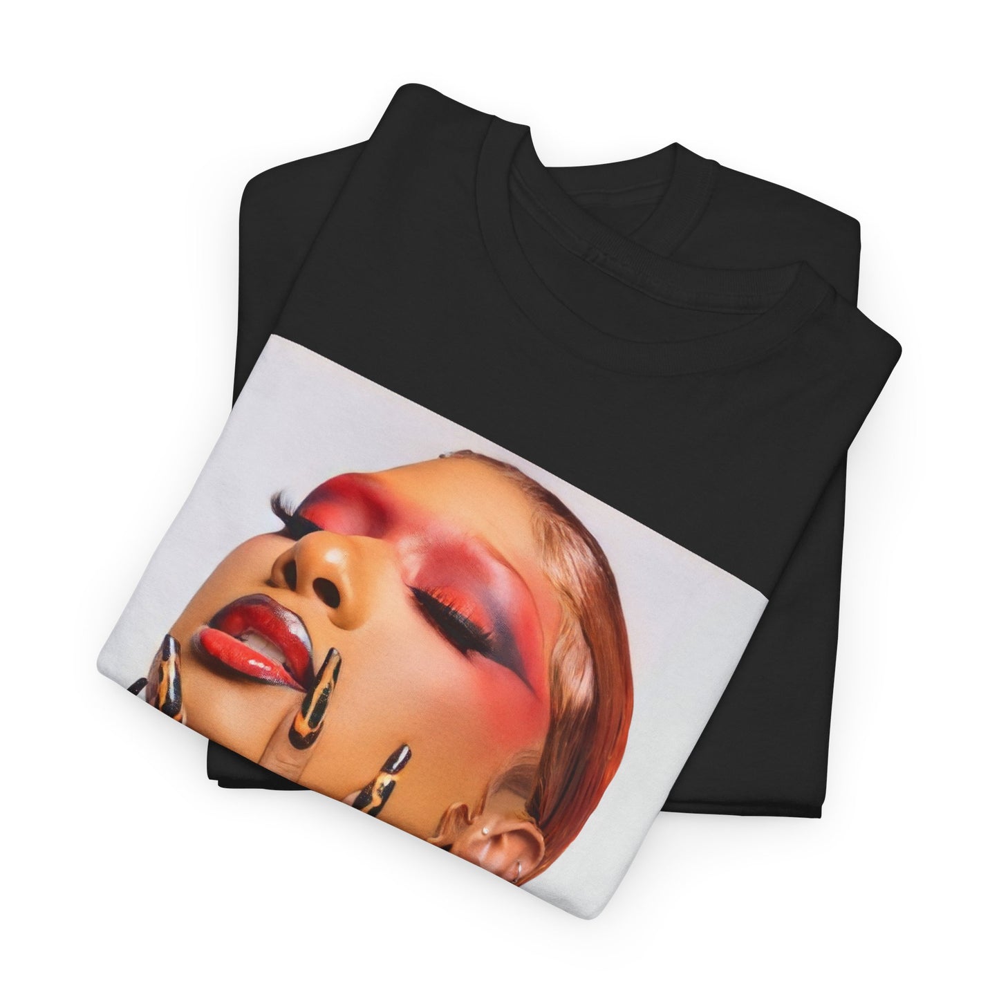 A black graphic t-shirt featuring a graphic related to Megan Thee Stallion's 'WAP' song or era.