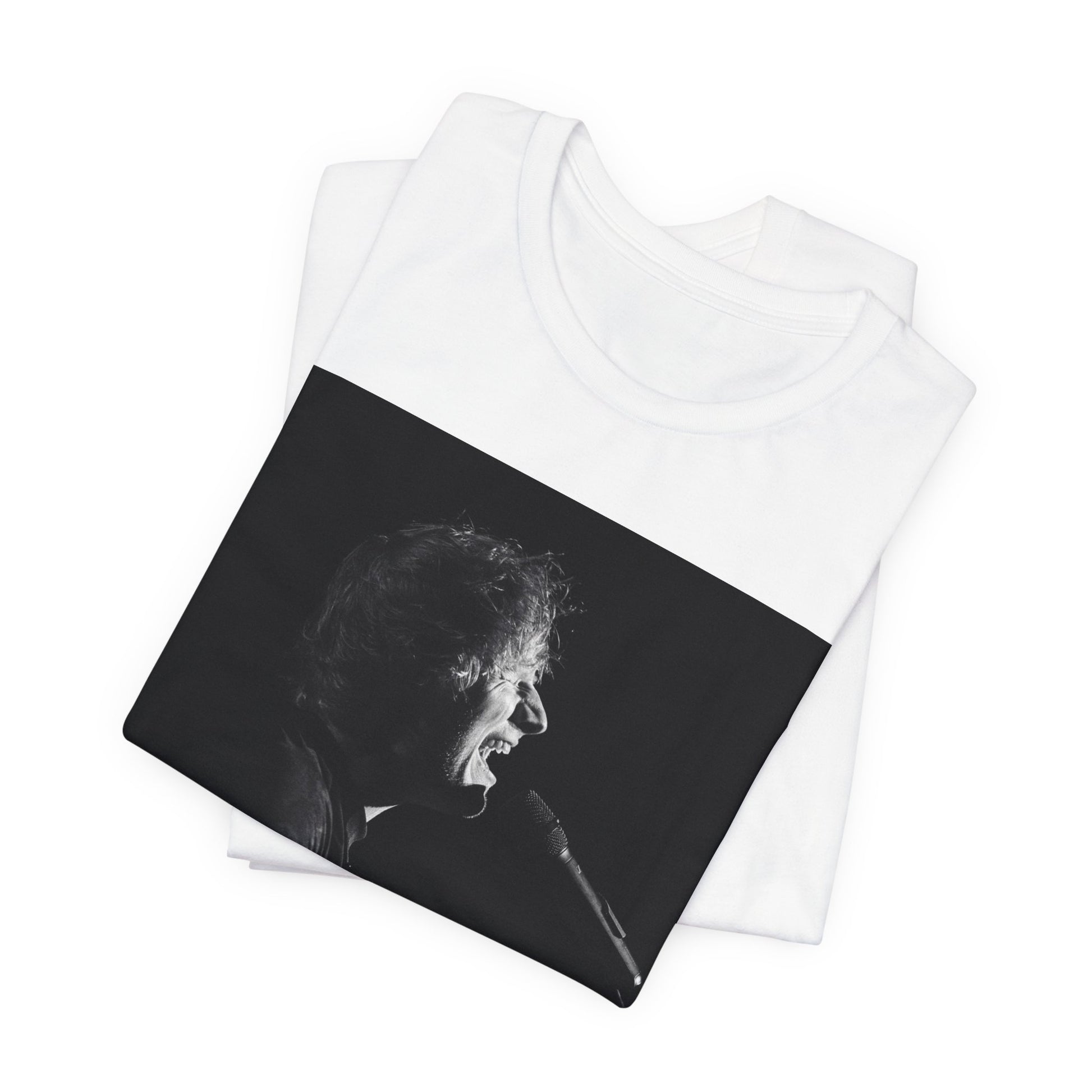 A black graphic t-shirt featuring a graphic related to Ed Sheeran's stadium tour.