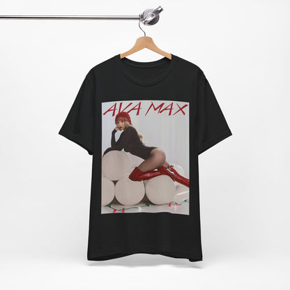 A black graphic t-shirt featuring an artistic or aesthetic graphic of Ava Max.