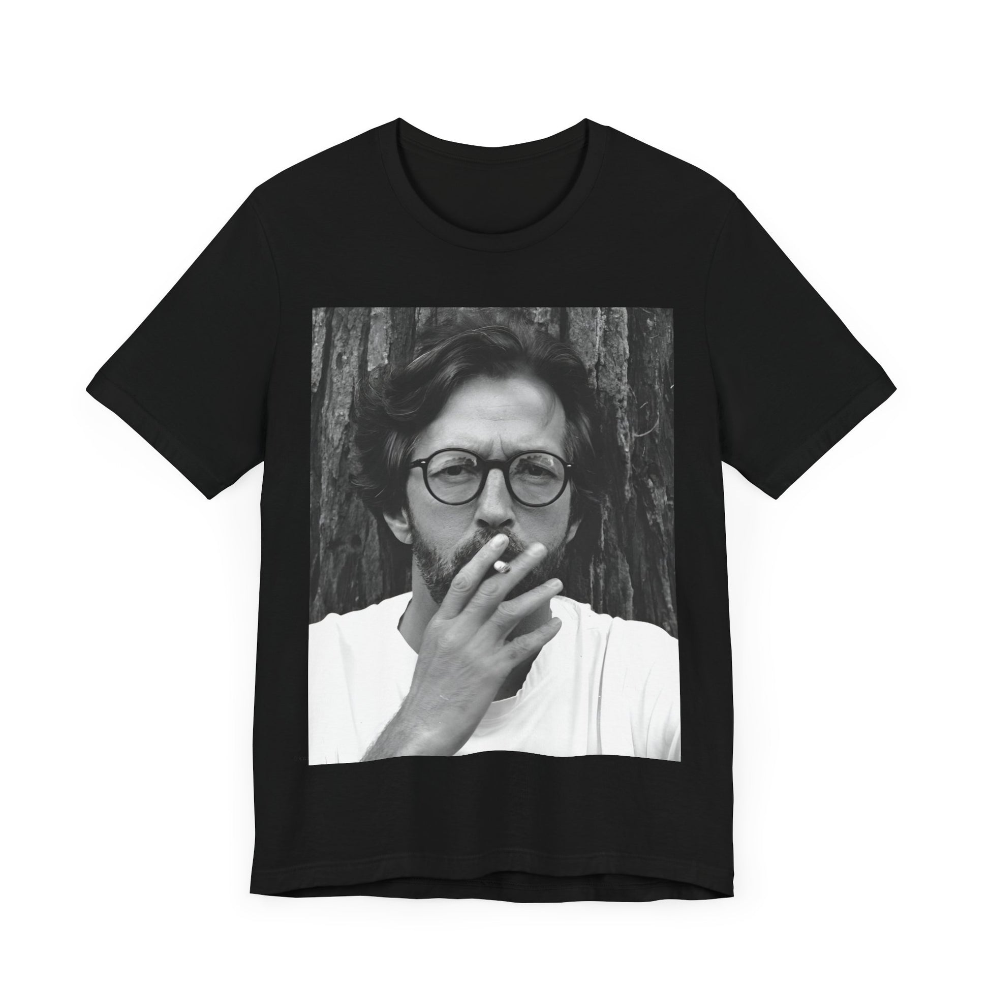 A black graphic t-shirt featuring a graphic related to Eric Clapton's classic Cream era.