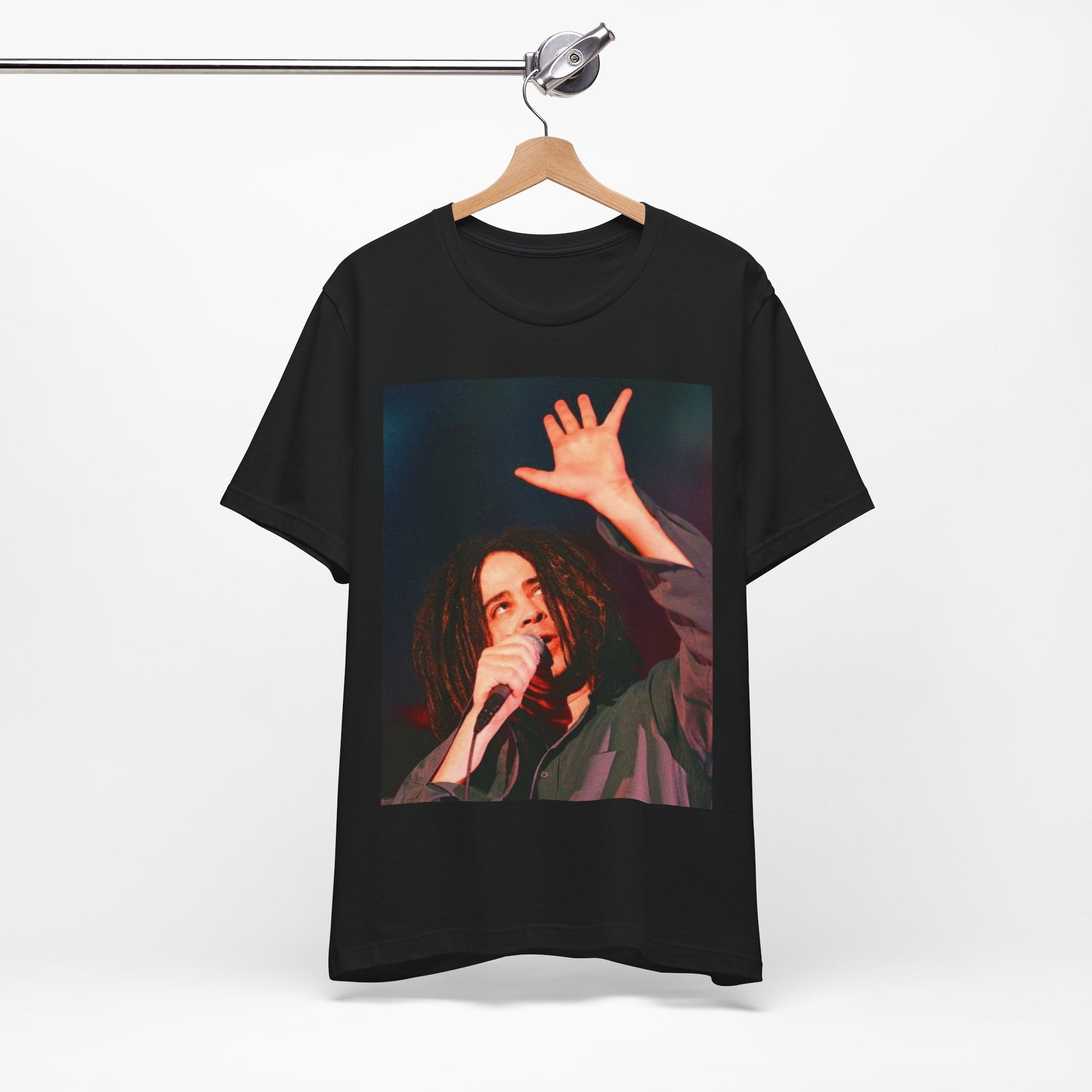 A black graphic t-shirt featuring a vintage 90s alt rock graphic of Counting Crows.