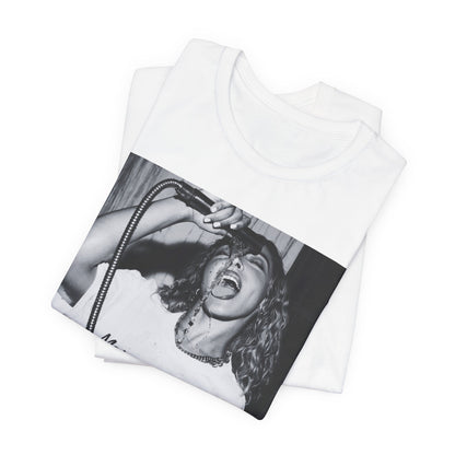 A black graphic t-shirt featuring a black and white graphic related to Tinashe's 'Nasty' era.