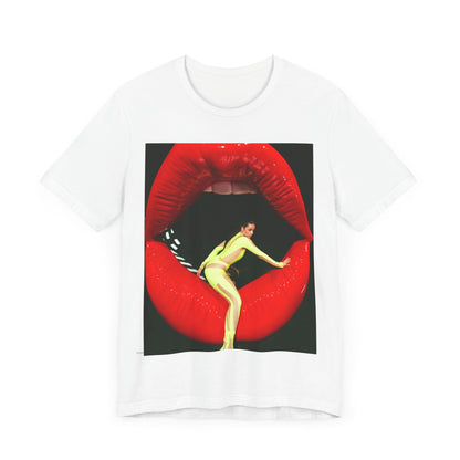 A black graphic t-shirt featuring a graphic of Camila Cabello with a 'rebel heart' or edgy pop star aesthetic.