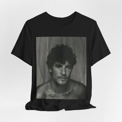 A black graphic t-shirt featuring a fearless portrait graphic of Shawn Mendes.