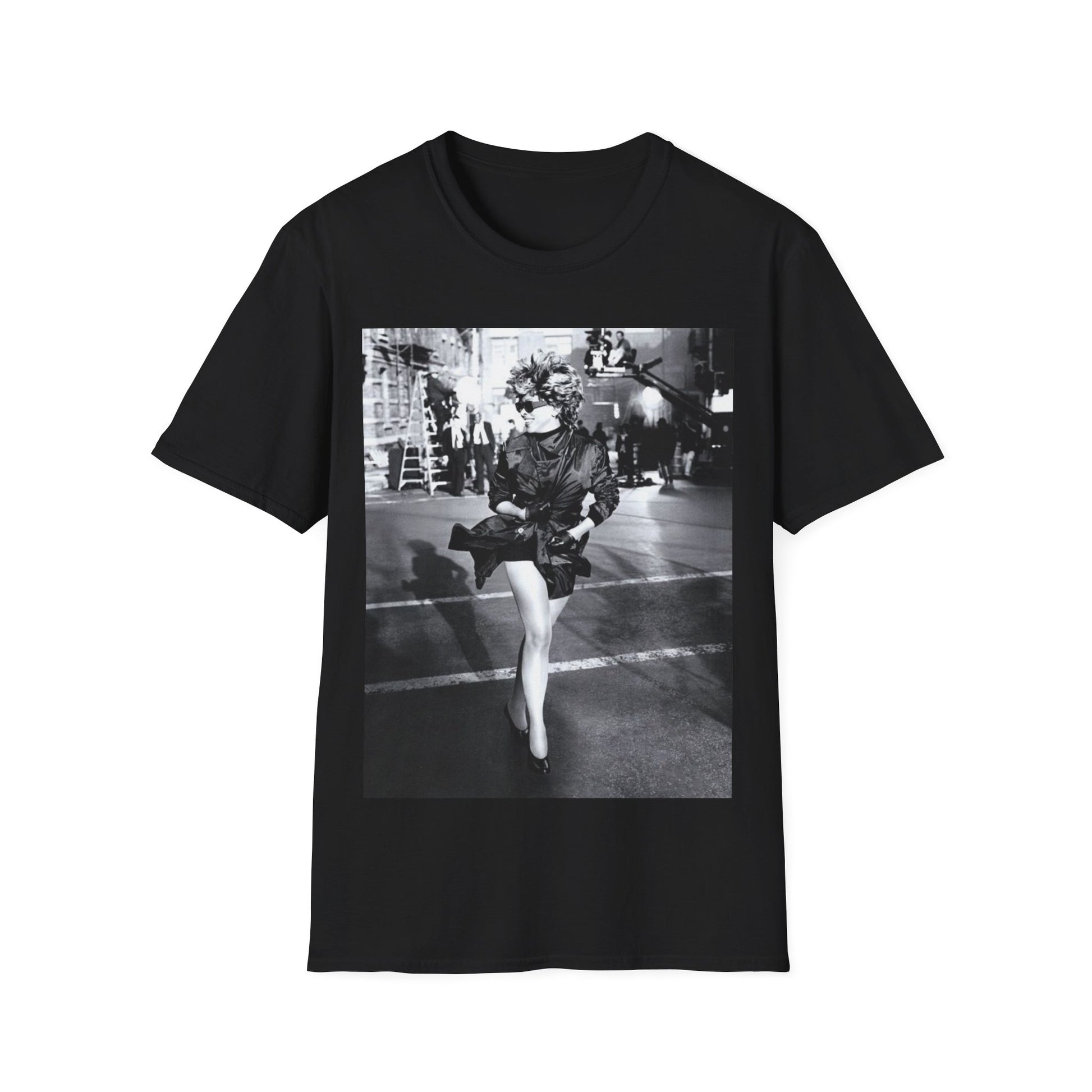 A black graphic t-shirt featuring a black and white graphic related to Tina Turner's 'Simply The Best' era.
