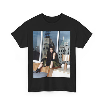 A black graphic t-shirt featuring a photo portrait of Alanis Morissette.
