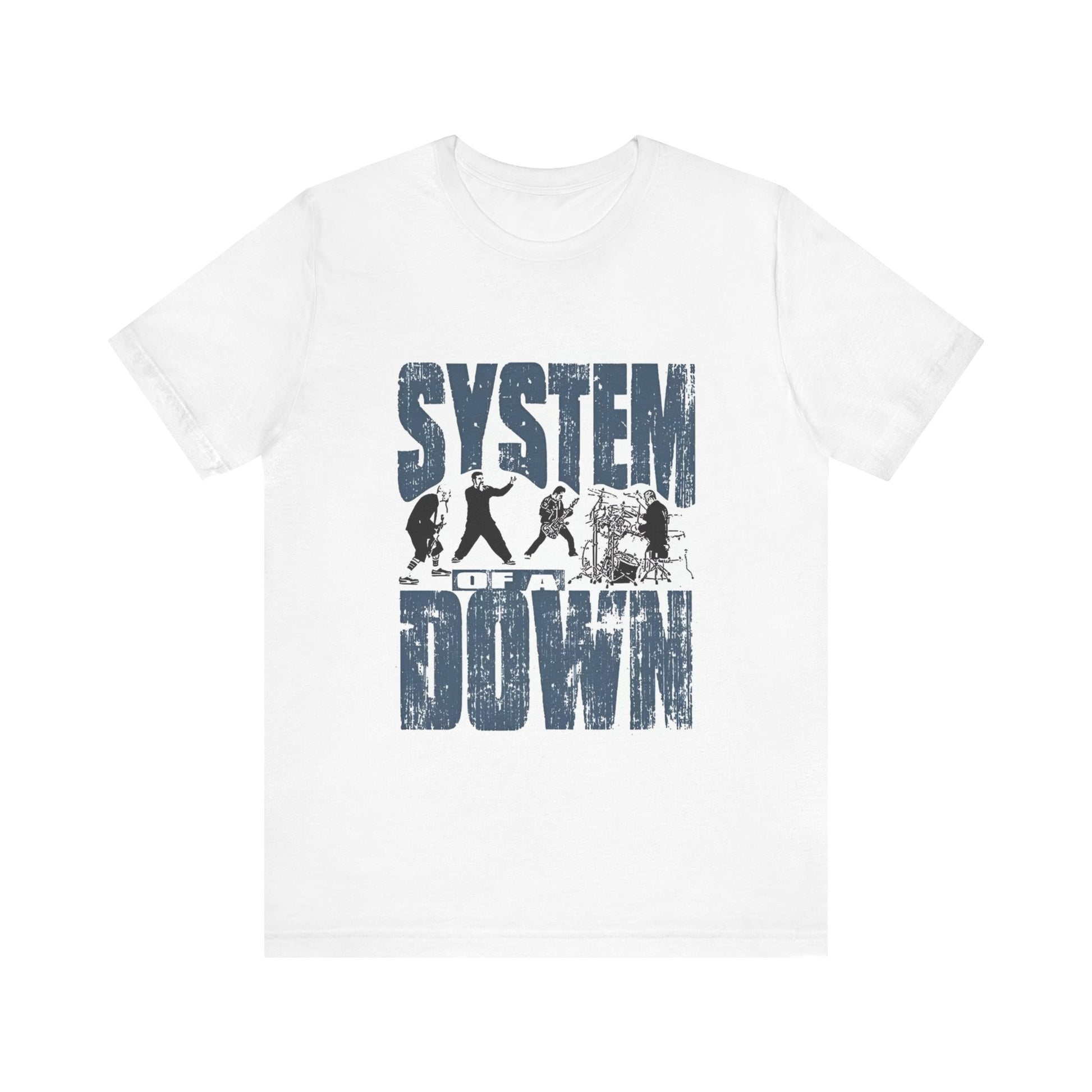 A black graphic t-shirt featuring a graphic of System of a Down as nu-metal pioneers.