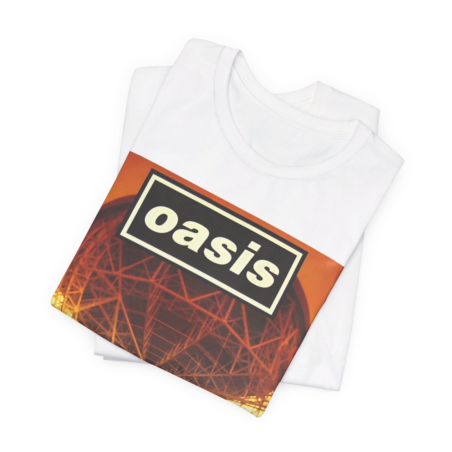 A black graphic t-shirt featuring a 90s vintage Britpop icon graphic of Oasis.