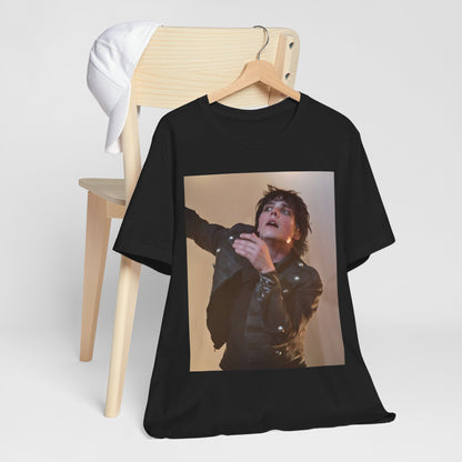 A black graphic t-shirt featuring a graphic or photo of My Chemical Romance performing live on stage.