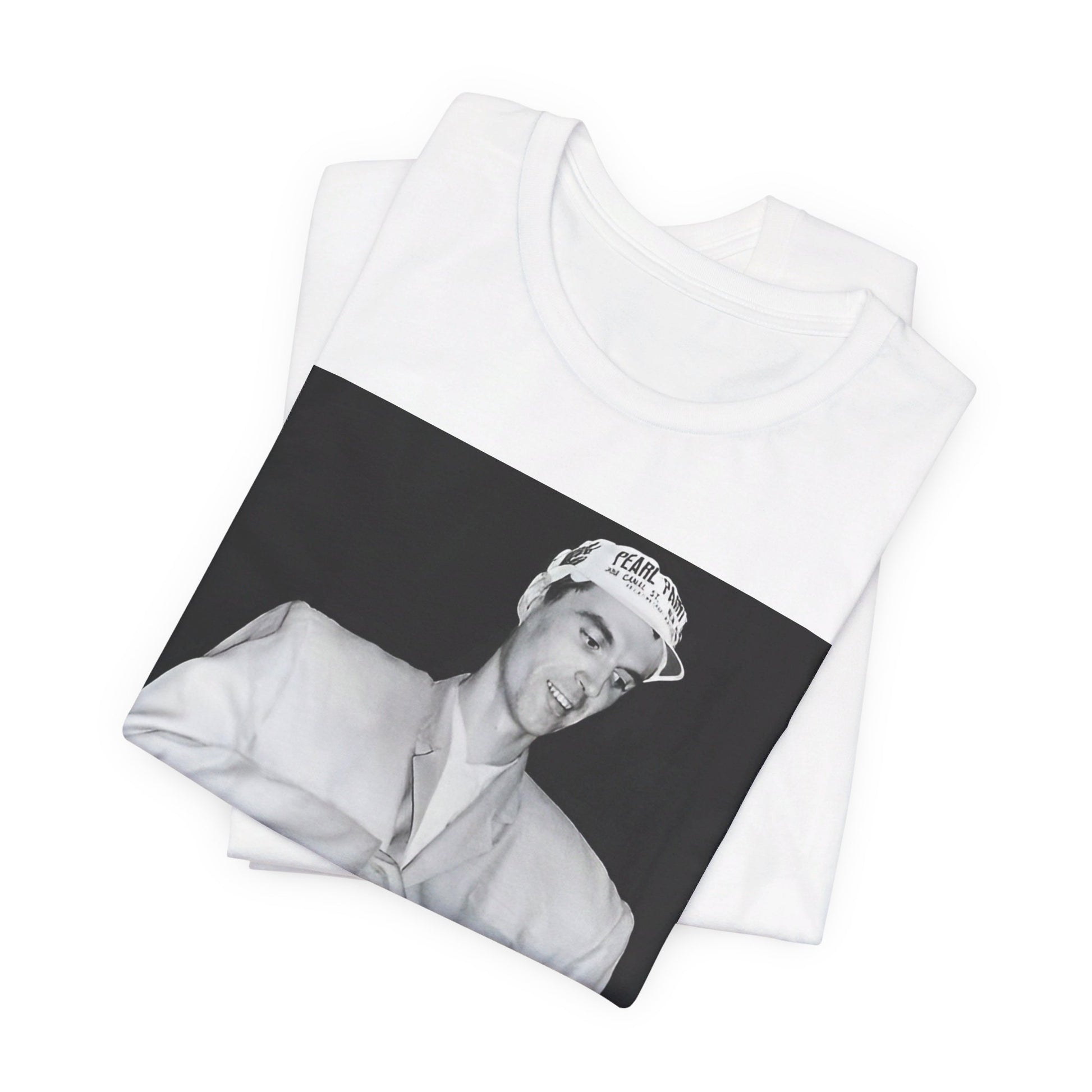 A black graphic t-shirt featuring a black and white graphic of Talking Heads with a cool NYC art scene aesthetic.