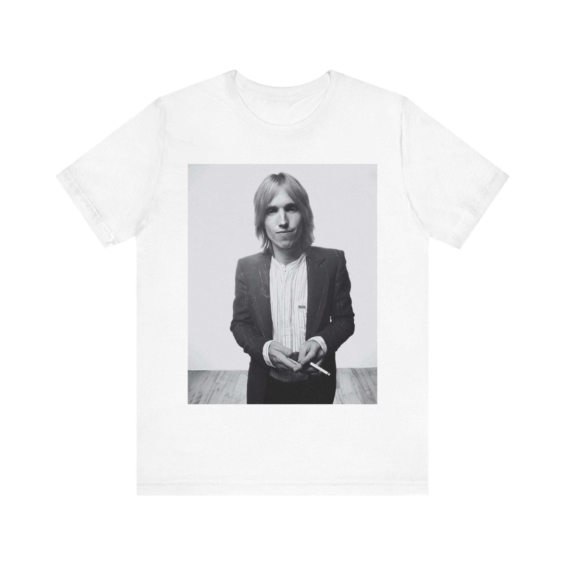 A black graphic t-shirt featuring a graphic of Tom Petty with rock legend vibes.