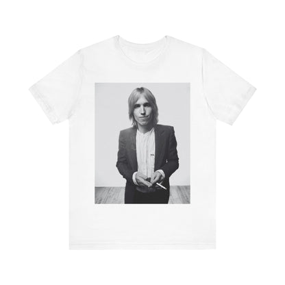 A black graphic t-shirt featuring a graphic of Tom Petty with rock legend vibes.