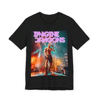 A black graphic t-shirt featuring a graphic of Imagine Dragons with a dream pop vibe.