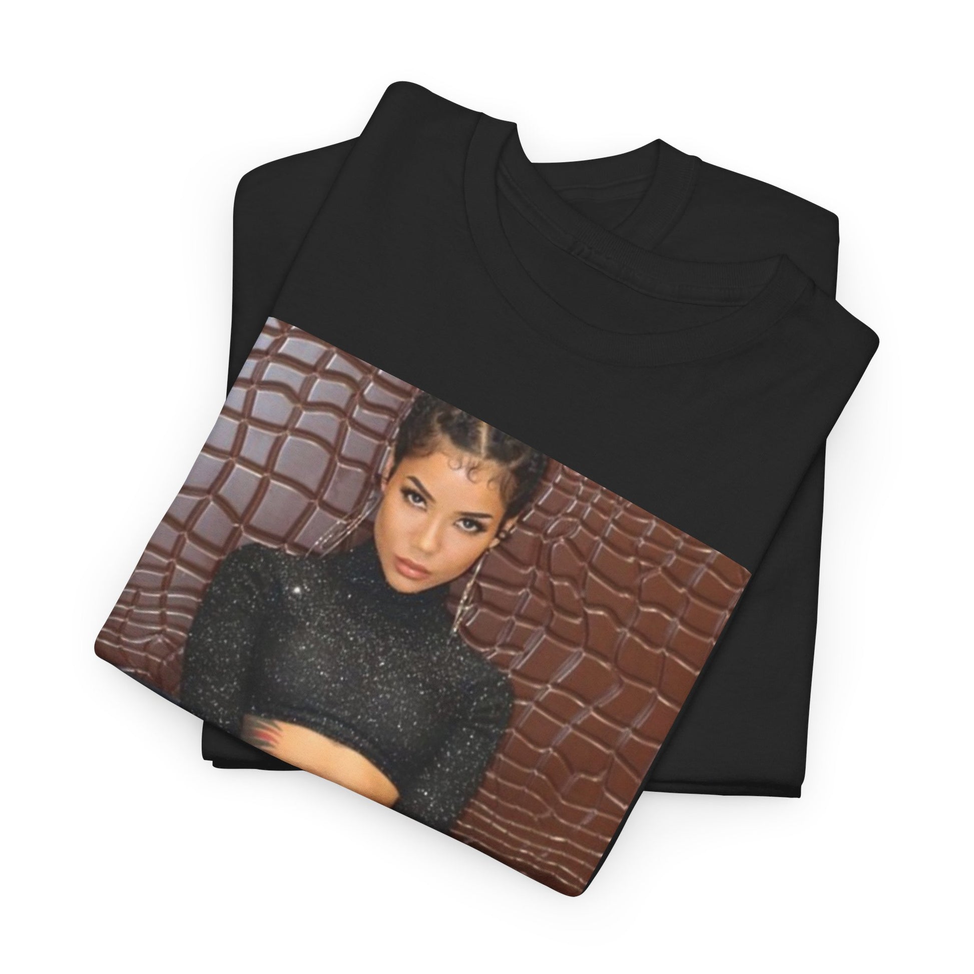 A black graphic t-shirt featuring a vintage graphic related to Jhene Aiko's 'The Worst' song or era.