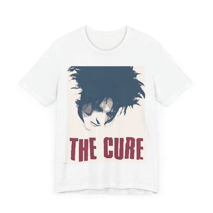 A black graphic t-shirt featuring a graphic related to The Cure's 'Boys Don't Cry' song or era.