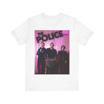 A black graphic t-shirt featuring a classic graphic related to The Police's 'Roxanne' song or era.