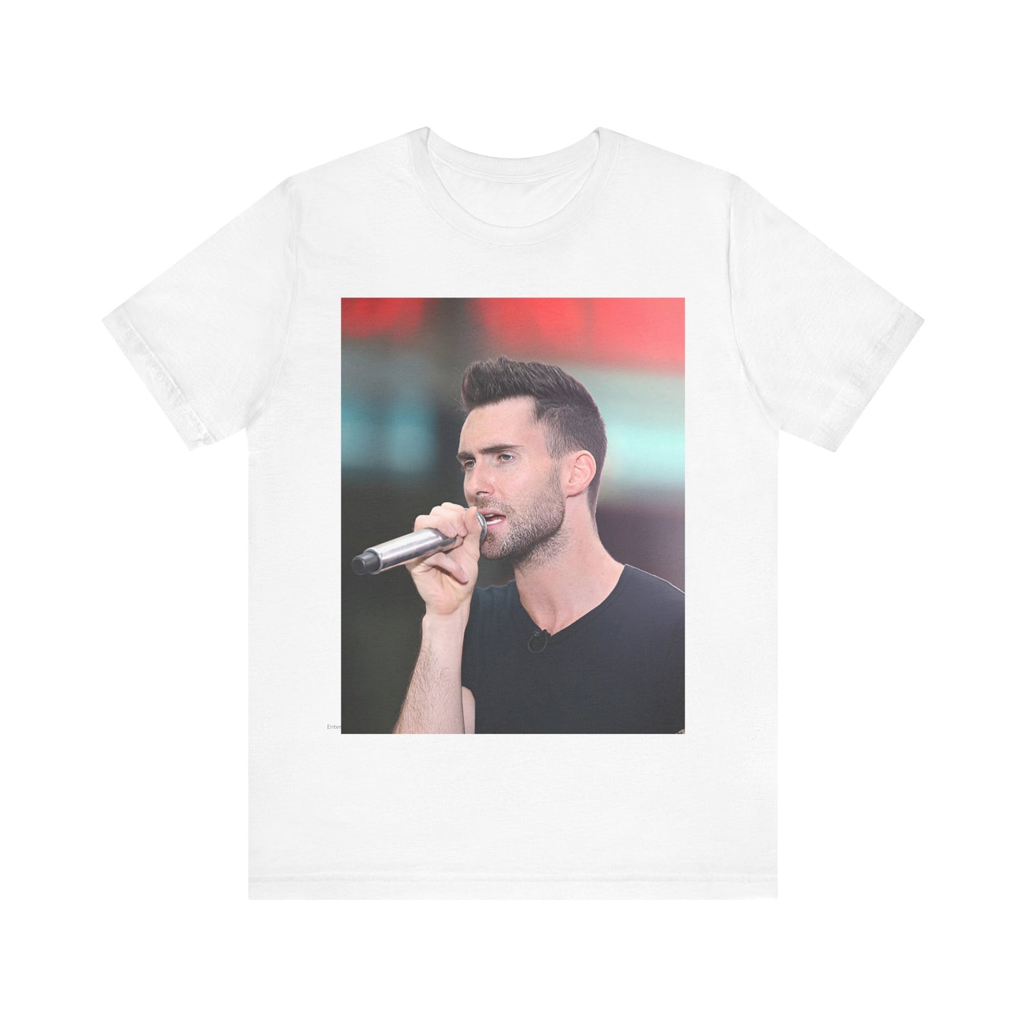 A stylized graphic inspired by the Maroon 5 song "Moves Like Jagger," with funky, retro design elements, on a t-shirt.