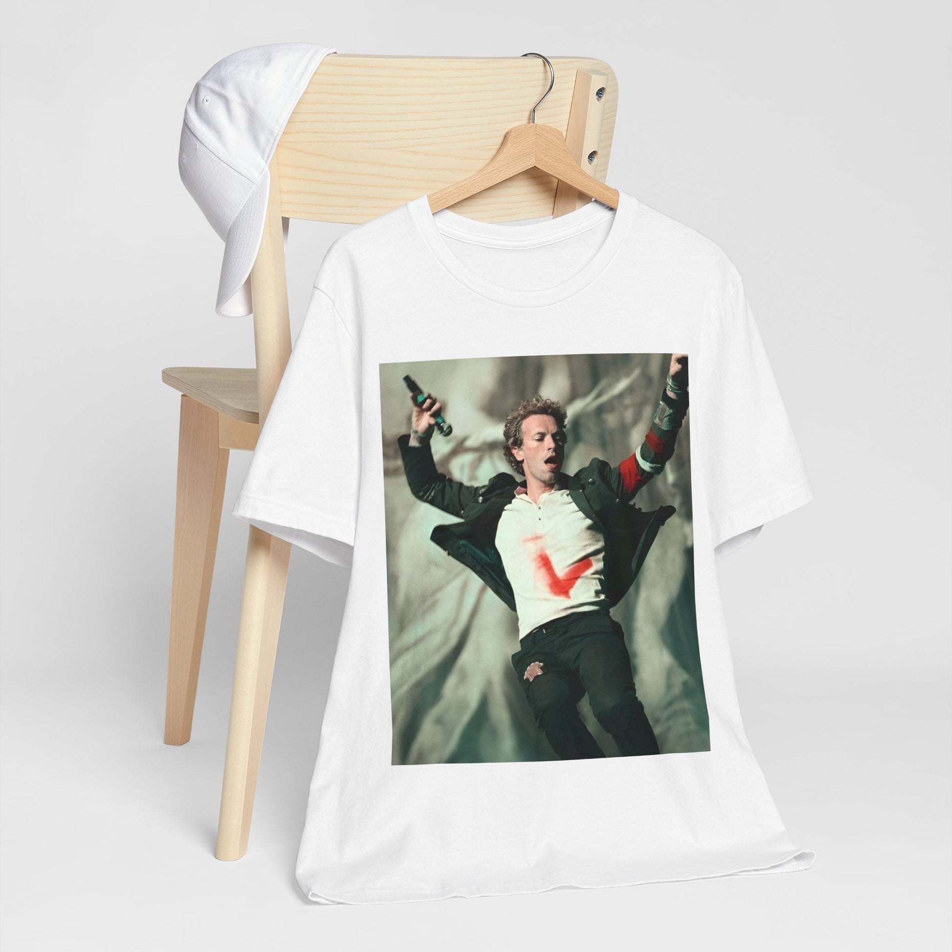 A black graphic t-shirt featuring the album cover art for Coldplay's 'Viva La Vida or Death and All His Friends'.