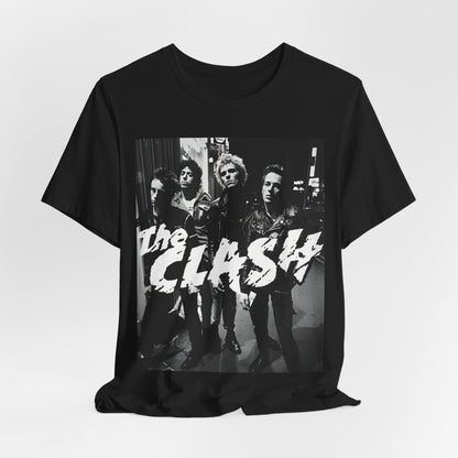 A black graphic t-shirt featuring a graphic related to The Clash's 'London Calling' album era.