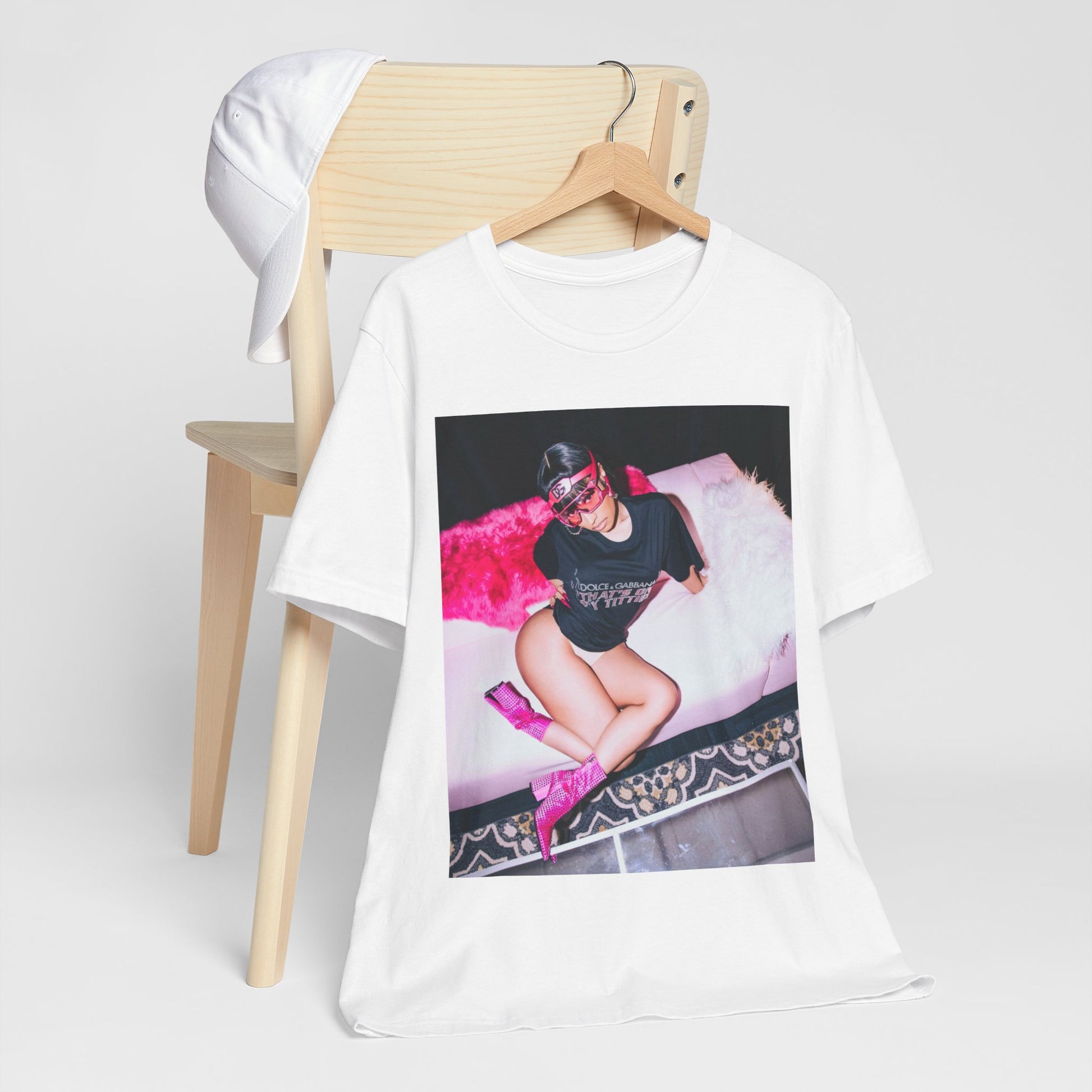 A black graphic t-shirt featuring a classic lifestyle graphic of Nicki Minaj.