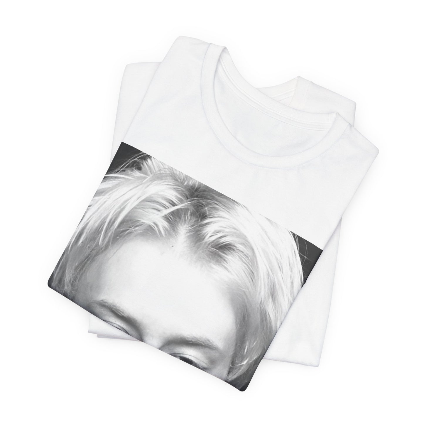 A black graphic t-shirt featuring a 90s black and white portrait photo of Thom Yorke from Radiohead.