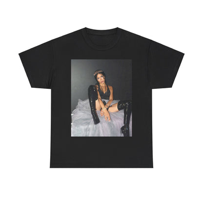 A black graphic t-shirt featuring a boxy graphic related to Jhene Aiko's 'Chilombo' album era.