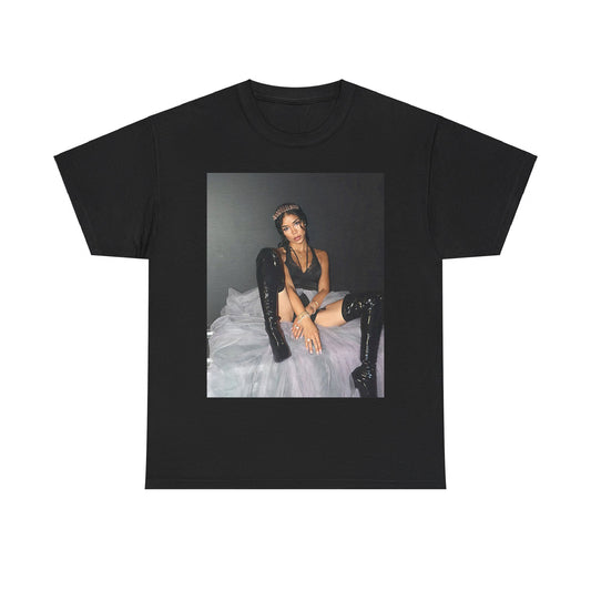 A black graphic t-shirt featuring a boxy graphic related to Jhene Aiko's 'Chilombo' album era.