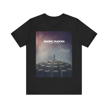 A black graphic t-shirt featuring a graphic related to Imagine Dragons' 'Night Visions' album.