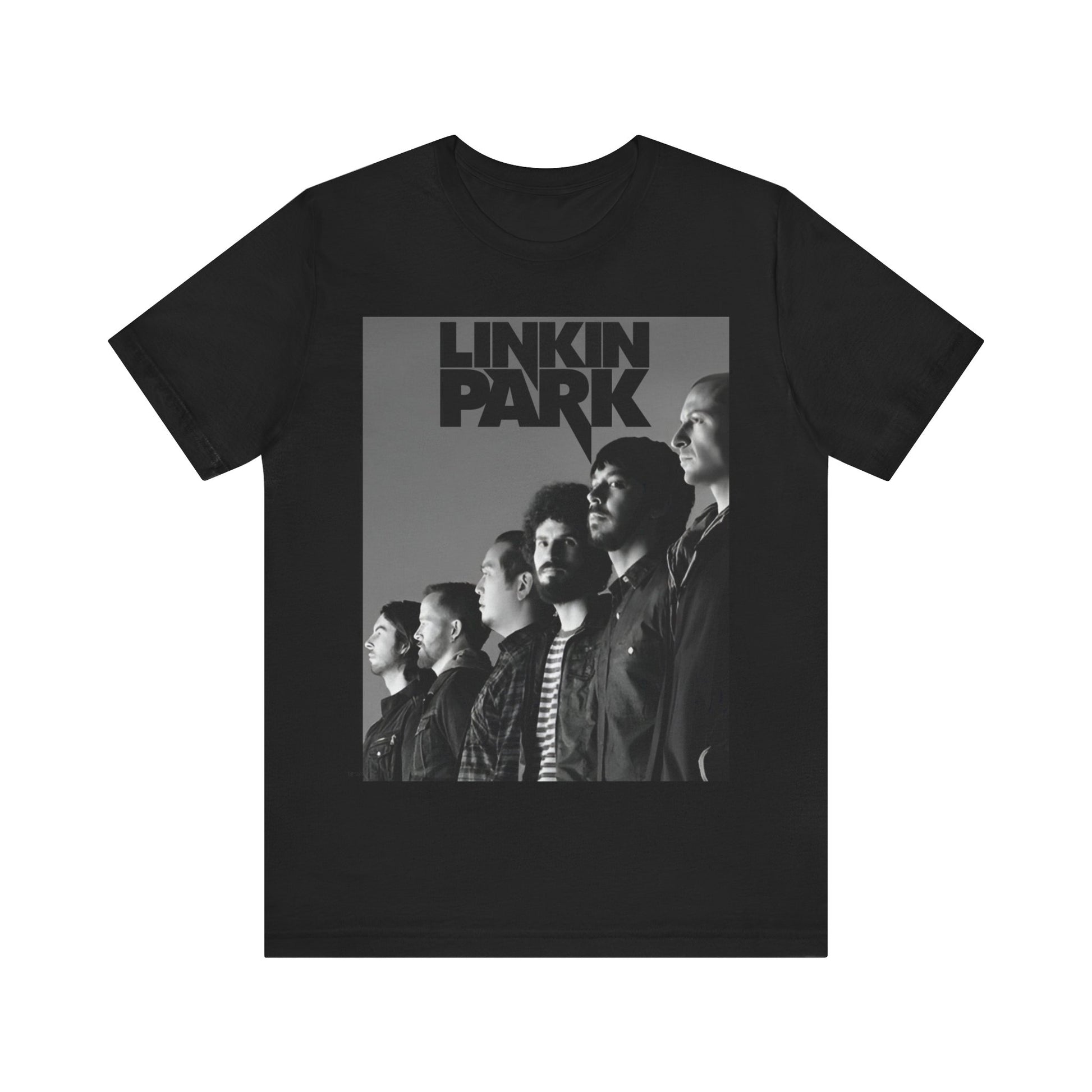 A black graphic t-shirt featuring a vintage nu-metal graphic of Linkin Park.
