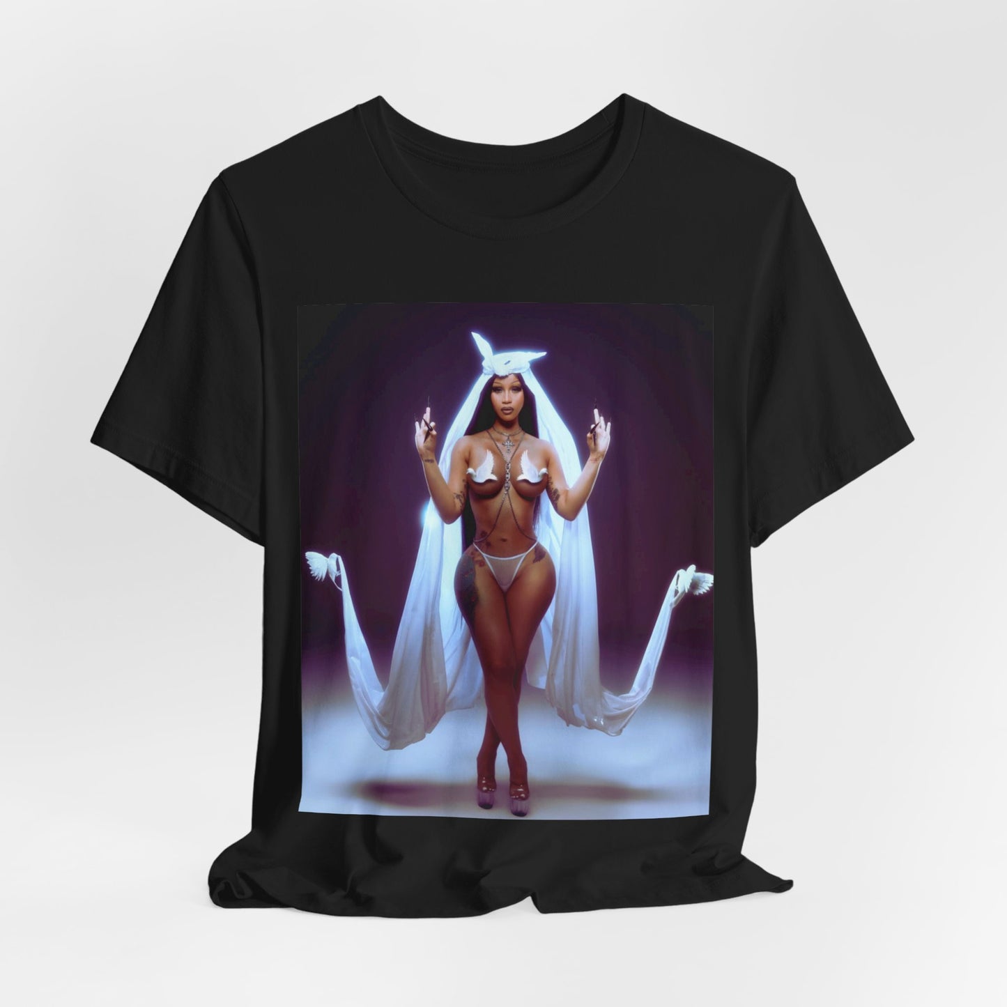 A black graphic t-shirt featuring a graphic of Cardi B with text like 'Enough Bronx' or related to her Bronx origins.
