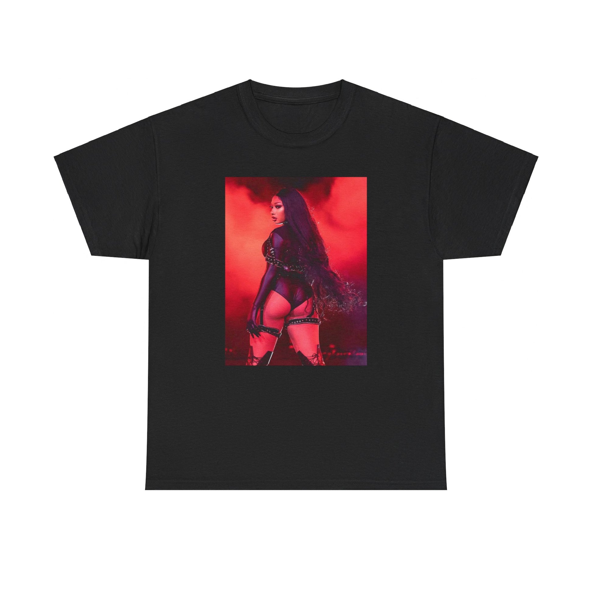 A black graphic t-shirt featuring a retro graphic related to Megan Thee Stallion's 'Savage' song or era.