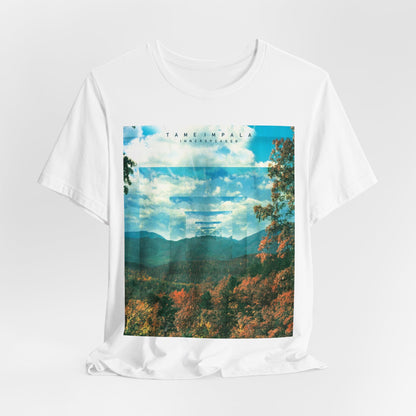 A black graphic t-shirt featuring a graphic related to Tame Impala's 'InnerSpeaker' album.