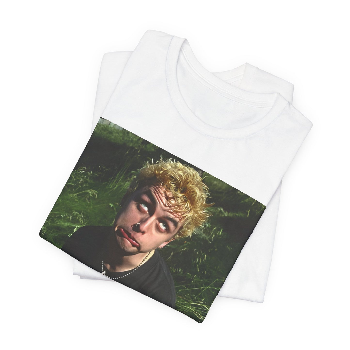 A black graphic t-shirt featuring a 90s graphic of Billie Joe Armstrong from Green Day.