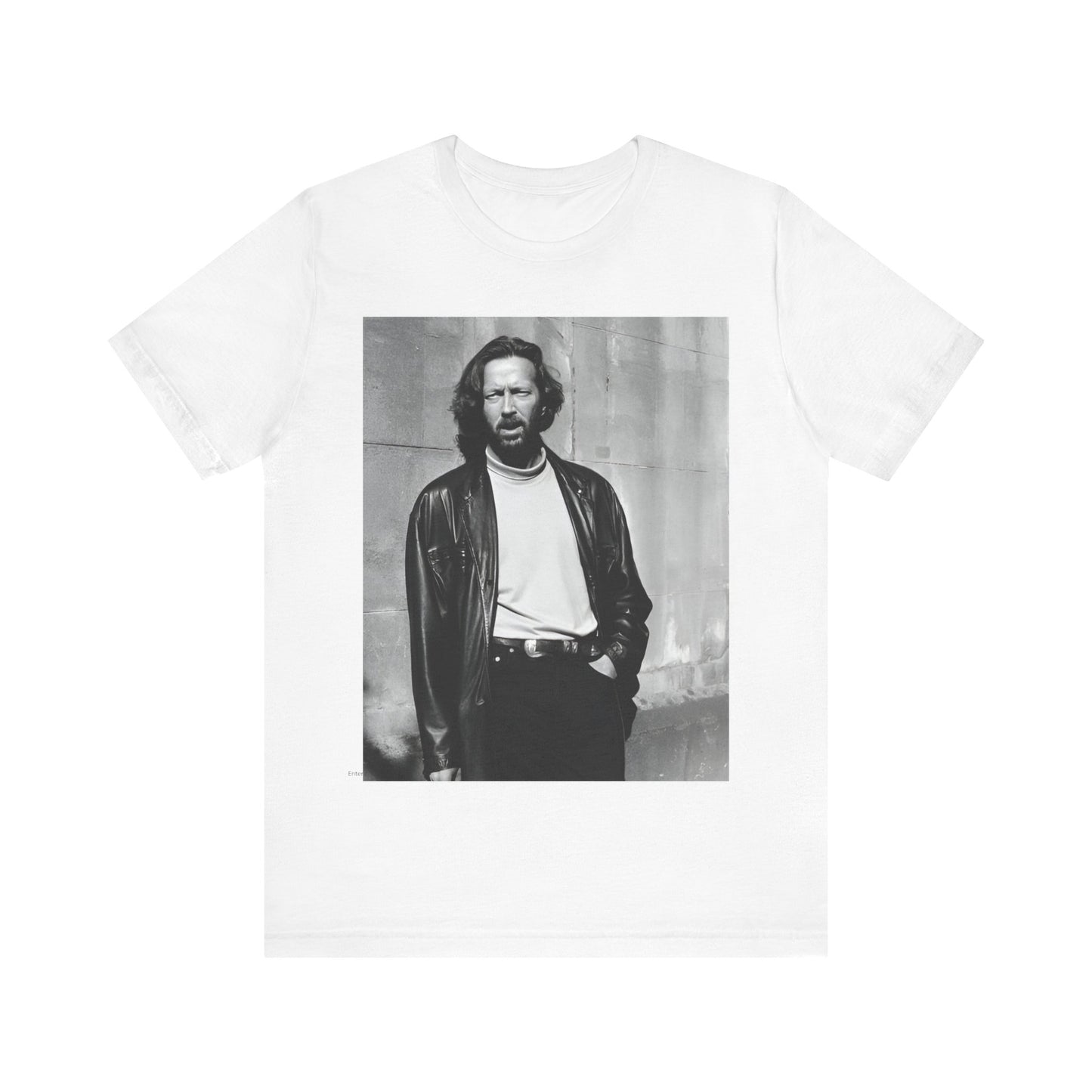A black graphic t-shirt featuring a retro graphic related to Eric Clapton's 'Cocaine' song or era.