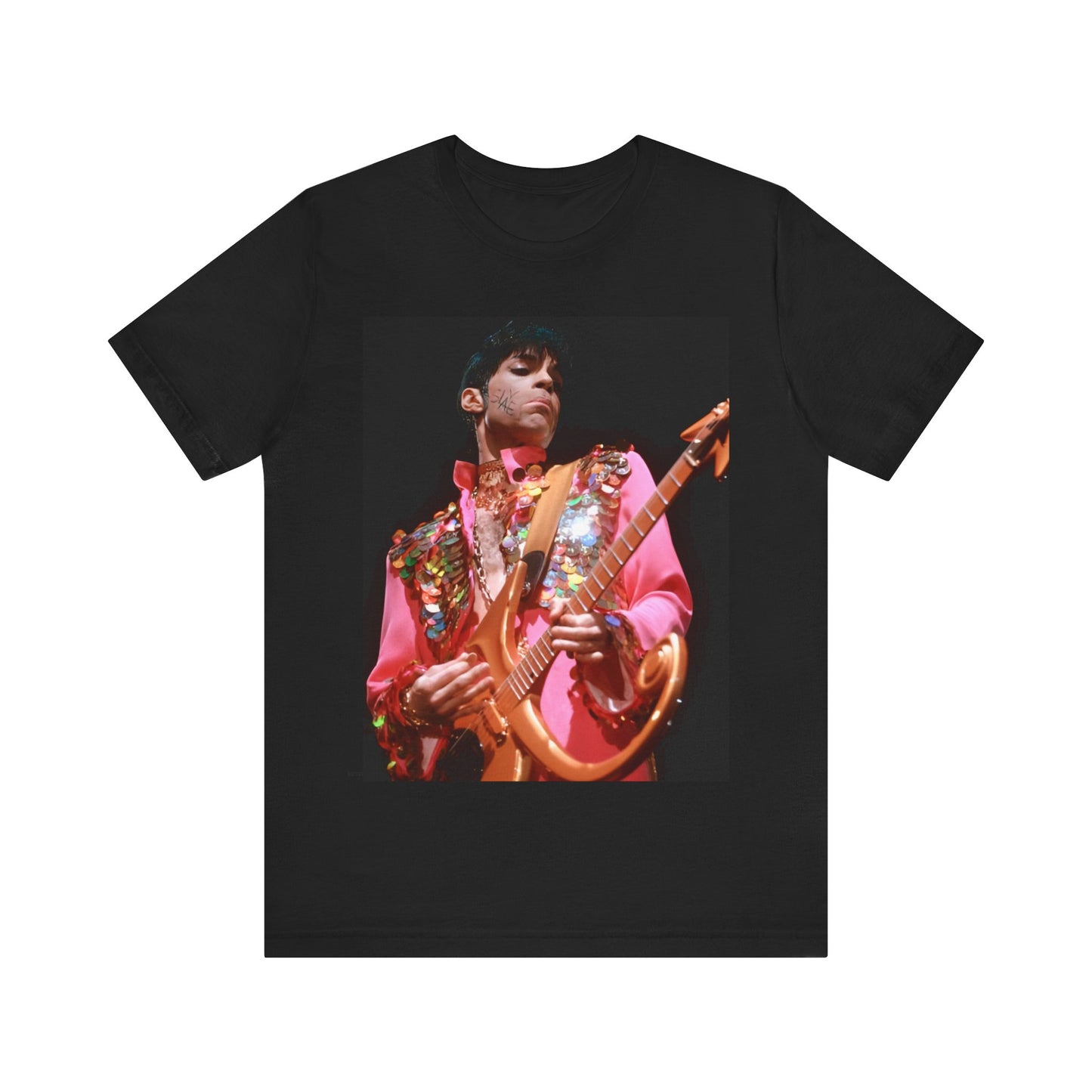 A black graphic t-shirt featuring a graphic of Prince as an unapologetic sex symbol.