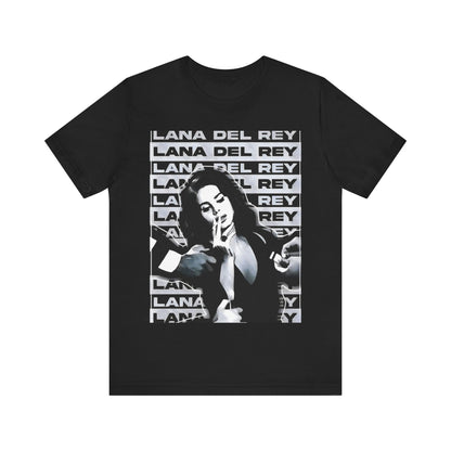 A classic, melancholic portrait of Lana Del Rey from her 'Born to Die' album era, printed on a graphic t-shirt.
