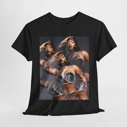A black graphic t-shirt featuring a 'Hottie' rap icon graphic of Megan Thee Stallion.
