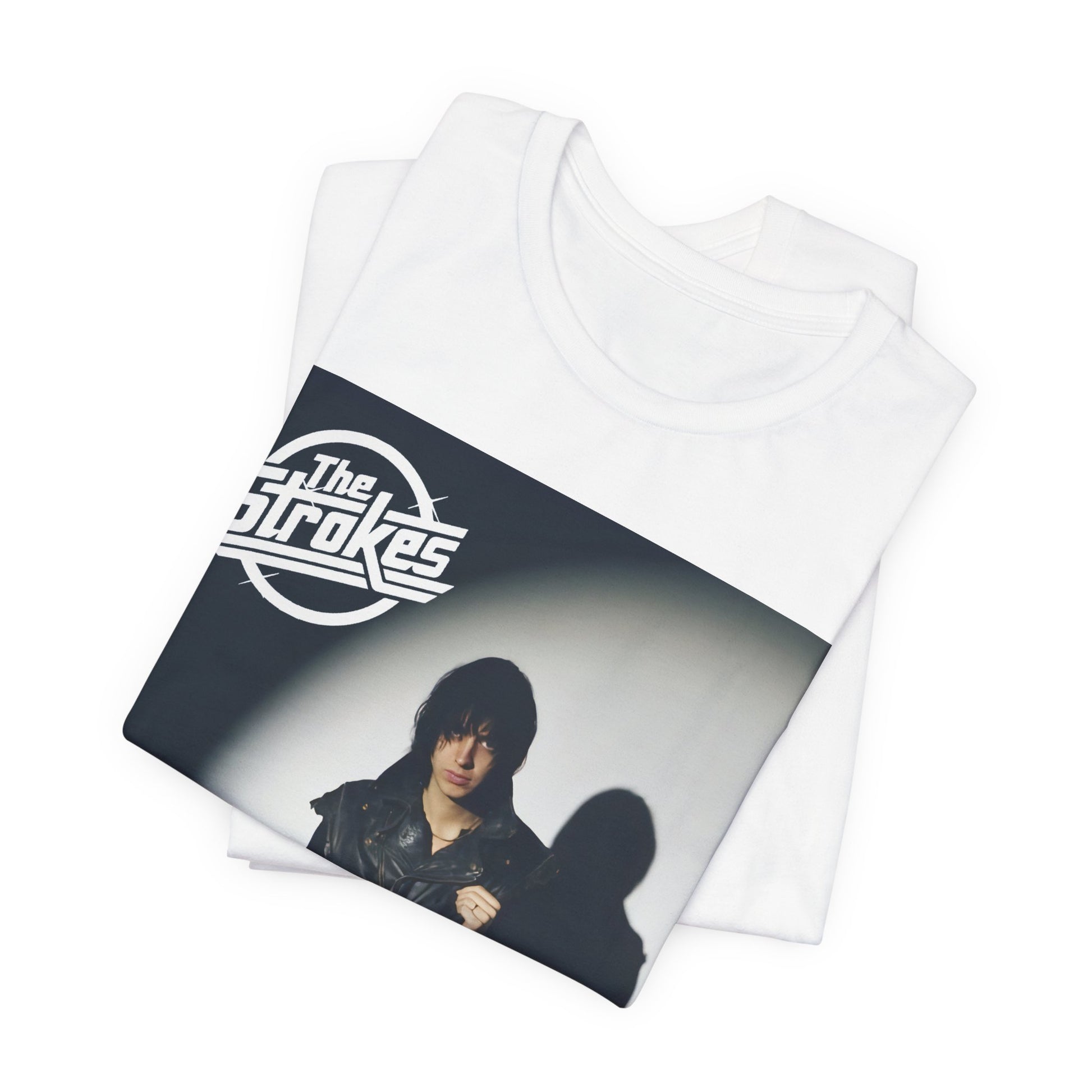 A black graphic t-shirt featuring a classic NYC garage rock graphic of The Strokes.
