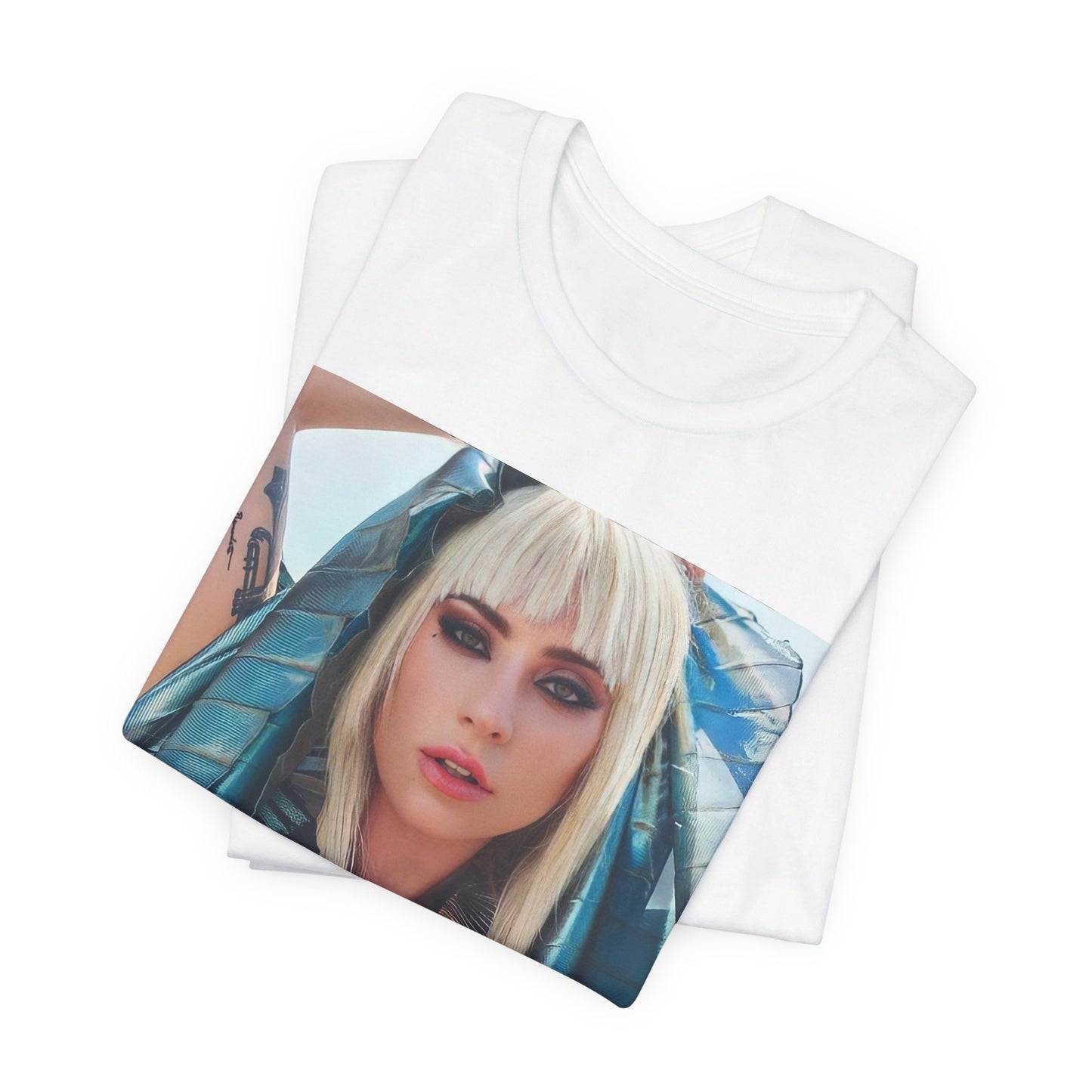 A black graphic t-shirt featuring a graphic related to Lady Gaga's 'A Star Is Born' film era.