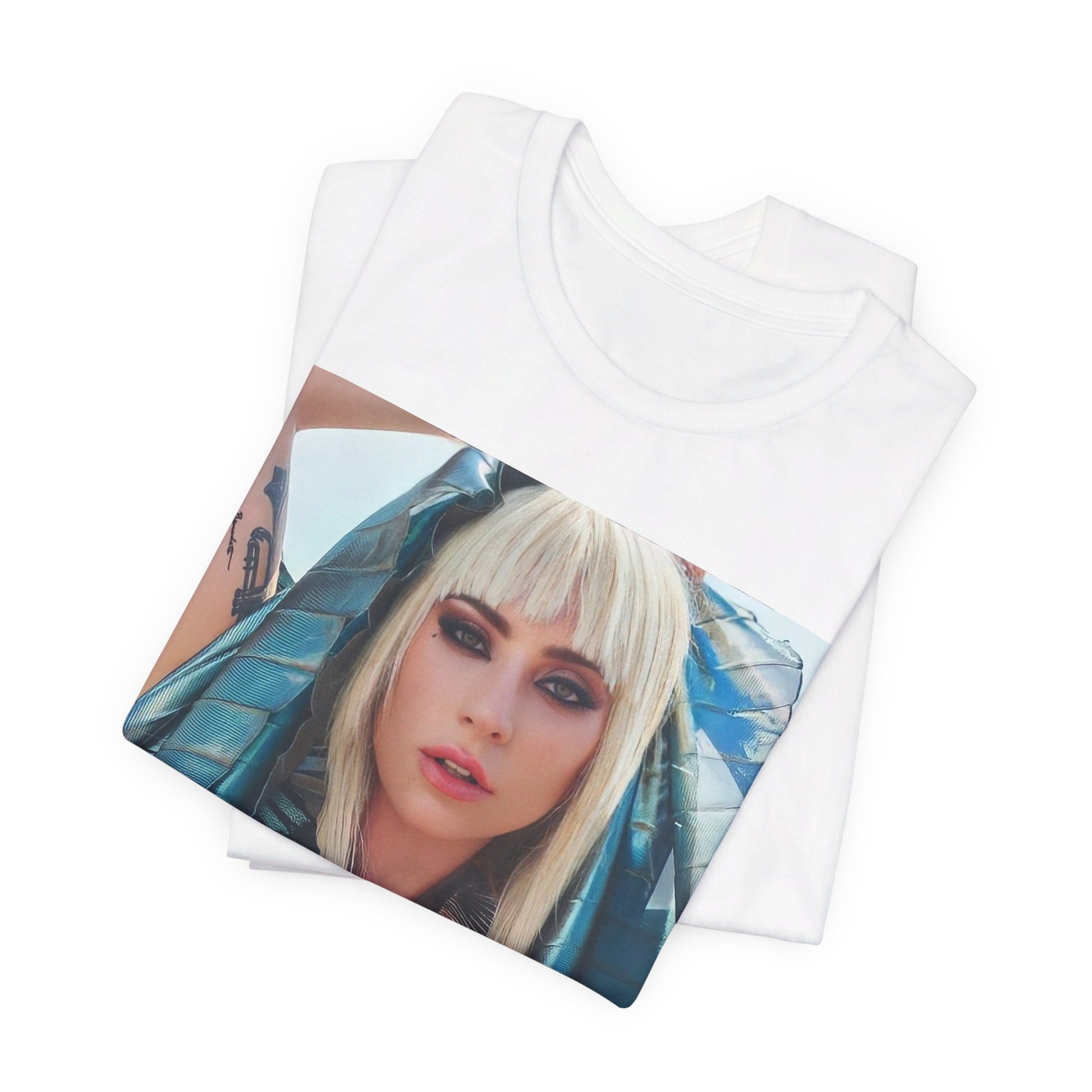 A black graphic t-shirt featuring a graphic related to Lady Gaga's 'A Star Is Born' film era.