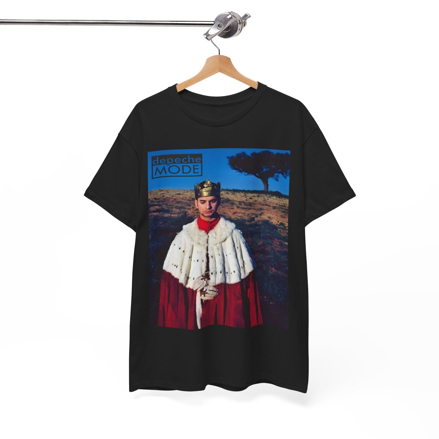 A black graphic t-shirt featuring a retro graphic related to Depeche Mode's 'Enjoy The Silence' from 1990.