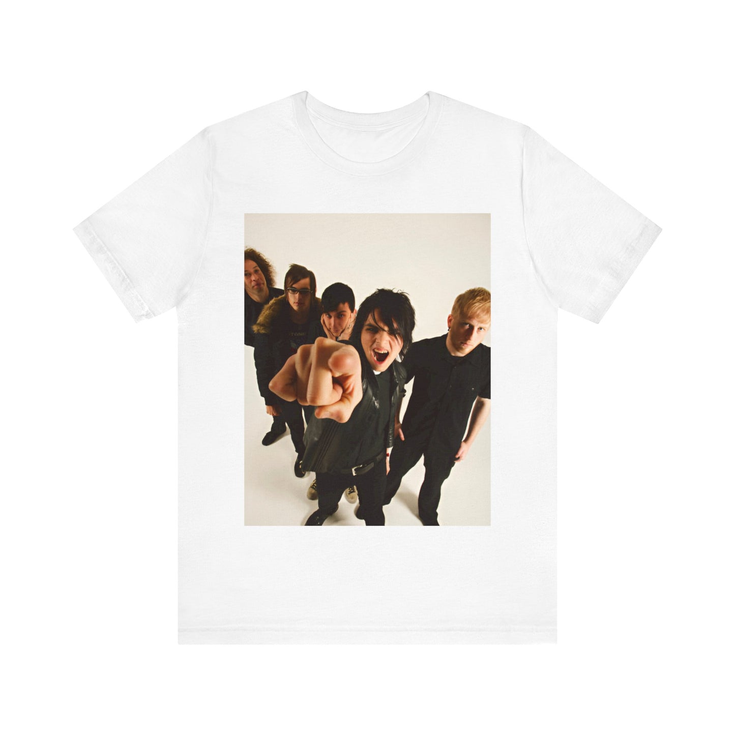 A black graphic t-shirt featuring a retro rock graphic of My Chemical Romance.