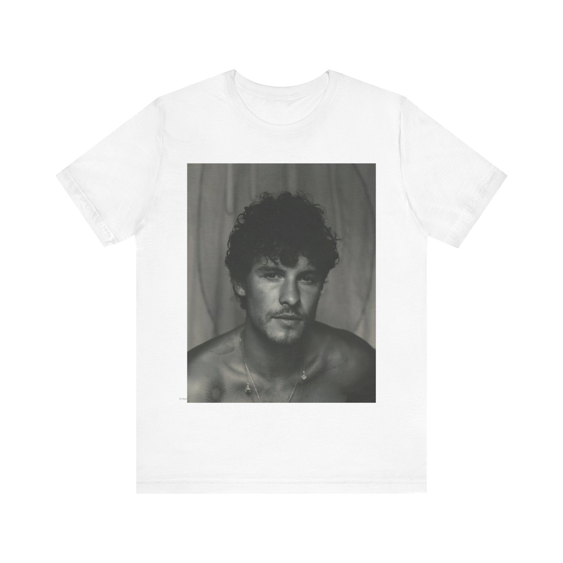 A black graphic t-shirt featuring a fearless portrait graphic of Shawn Mendes.