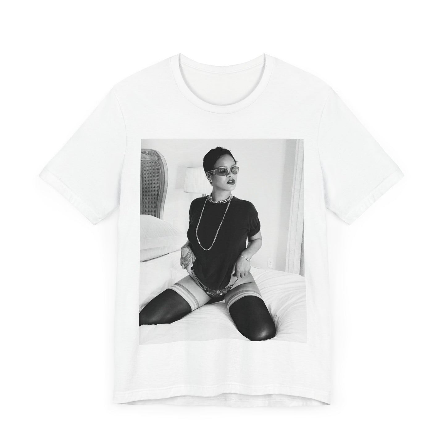 A black graphic t-shirt featuring a black and white graphic related to Rihanna's 'Diamonds' song or era.