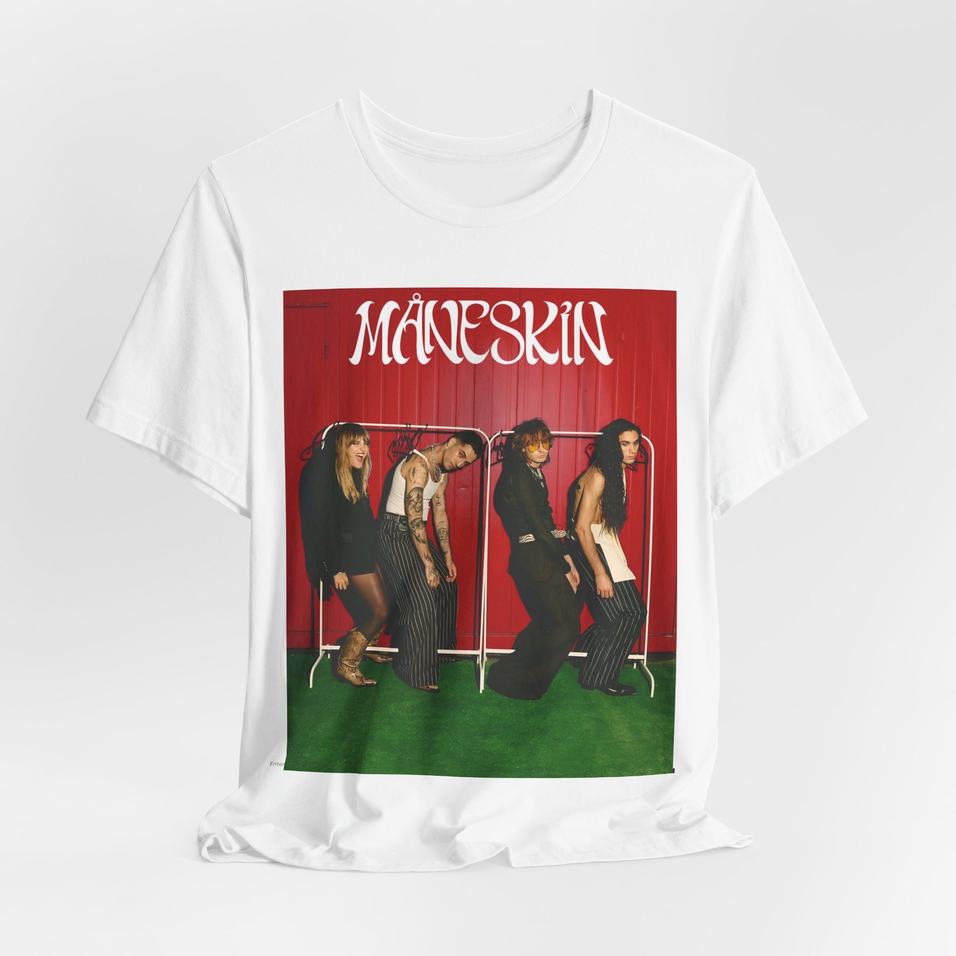 A black graphic t-shirt featuring a graphic related to Maneskin's 'RUSH' album era.