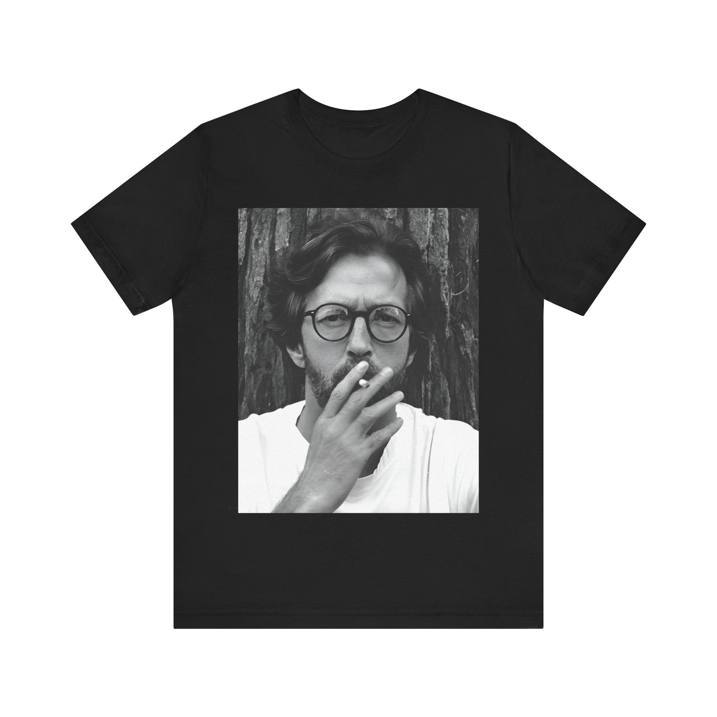A black graphic t-shirt featuring a graphic related to Eric Clapton's classic Cream era.