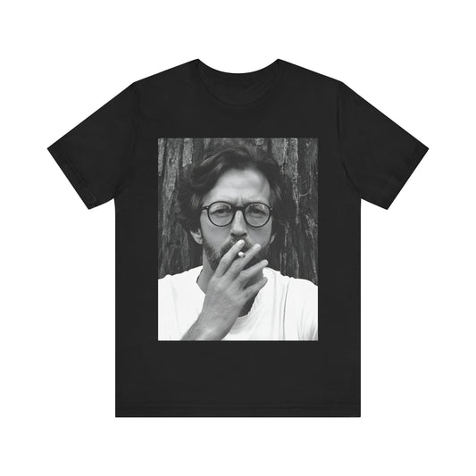 A black graphic t-shirt featuring a graphic related to Eric Clapton's classic Cream era.
