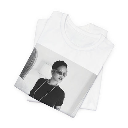 A black graphic t-shirt featuring a black and white graphic related to Rihanna's 'Diamonds' song or era.
